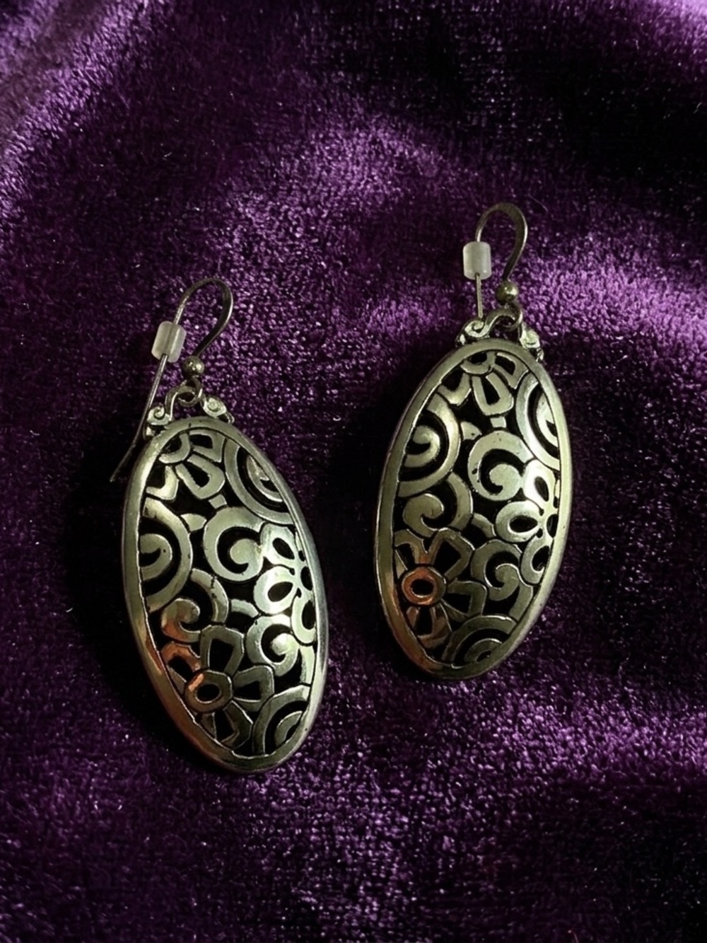 Brighton VTG  Silver Tone Oval Filigree Dangle Drop Earrings Southwestern Boho